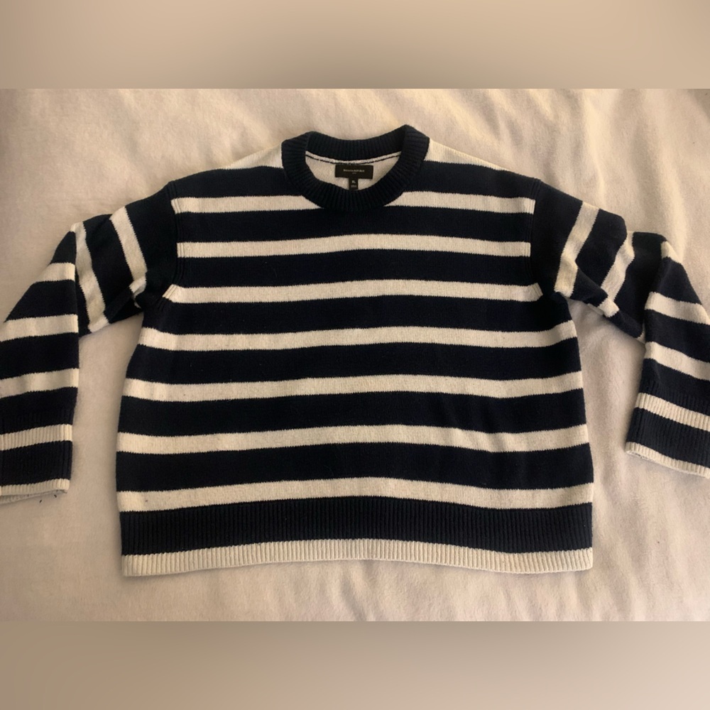 Banana Republic Striped Navy and White Sweater Nautical Cotton Blend XL - Picture 8 of 13